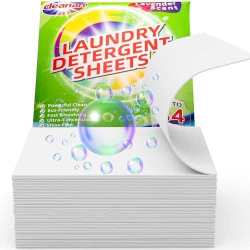 Eco Laundry Sheets, Hypoallergenic Laundry Detergent Sheets, Biodegradable Washing Sheets, Plastic Free Packaging, Convenient and Efficient for Travel, 32 Sheets, 64 Loads, Lavender Scent