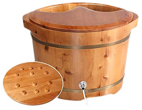 Fußbadfass, Fußwanne aus Zedernholz, Fußbadfass mit Deckel, Begasungseimer, Pedikürebecken als Geschenk für Zuhause, 37 x 26 cm, 2 Stile, Fußmassagegeräte