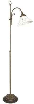 Licht-Erlebnisse Stehlampe Rustikal H: 130 cm klein schwenkbar aus Messing Keramik in Bronze Antik matt Weiß E27 Stehleuchte Wohnzimmer Bodenleuchte innen
