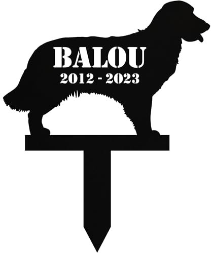 INDIGOS UG - Grabschmuck Hund - Golden Retriever - 30 cm - wetterfester Gedenkpfahl als Grabstecker - Wunschname & Datum - Schilder selbst gestalten Wunschtext - Haustier, Trauer