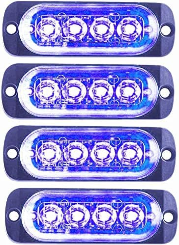 HULUBO 4-Pack LED Emergenza Strobe Warning Light,4 LED Truck Vehicle Warning Emergenza Lampeggiante Flush Mount Led Light Bar Strobe Light Bar 12V-24V (blu)