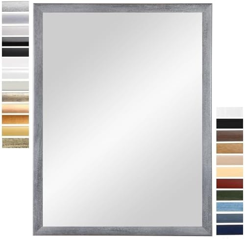 PrimeLuxe Wandspiegel 40 x 60 cm (Außenmaß) in Grau-gewischt | Farbe und Größe wählbar | Ganzkörperspiegel | Bad & Flur Spiegel | mit Holz Rahmen | Made IN Germany