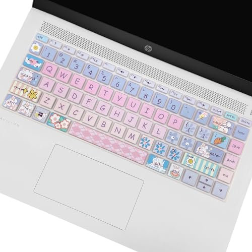 Cute Silicone Keyboard Cover for HP Pavilion x360 14 14-BA/BF/BW/CD/CF/DQ/DK/DH/DS/DF/FQ Series, 14-dk1013dx/dk1003dx/dk0002dx 14-dq1043cl 14-fq0013dx, Cute Bunny
