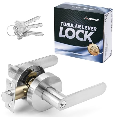 ANNFUZ Entry Door Handle with Lock and Keys,Secure Keyed Round Lever Exterior,Interior,Reversible for Left Right Sided Door, Heavy Duty for Front Entrance Door and Bedroom,Bathroom(Brushed Nickel)
