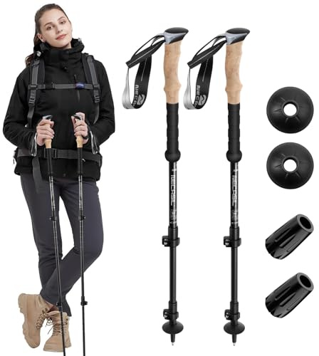 Warmiehomy Walking Poles - 2pc Adjustable Hiking Poles, Lightweight Aluminum Trekking Poles Cork Grip and Padded Strap for Hiking, Camping, Mountaining(Black 62-135cm)