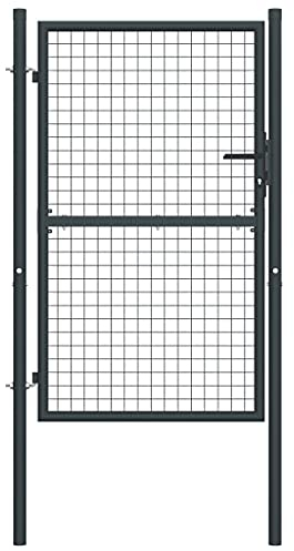 Keyroto Gartentor Metall 225 cm hoch mit Schloss Schlüssel Gartentür Zauntor Gartentor Abschließbar Gartentür Zauntor Tür Gartenpforte Pforte Verzinkter Stahl-Grau-100 x 225 cm