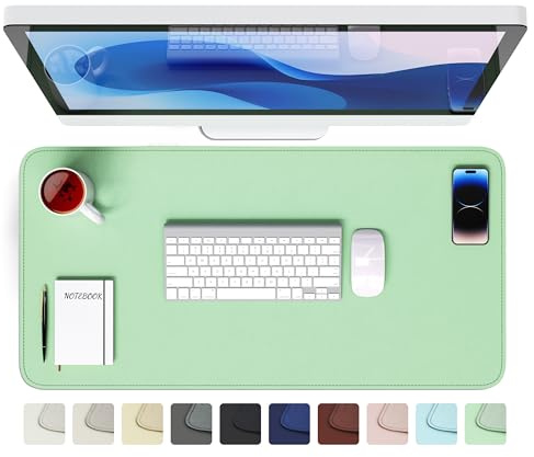 GOMIN Schreibtischunterlage 80x40cm, PU Leder Mauspad, Rutschfeste & Wasserdichte Schreibtisch Unterlage für Büro & Home Office, Schreibunterlage Abwischbar idealer Tischschutz, Hellgrün