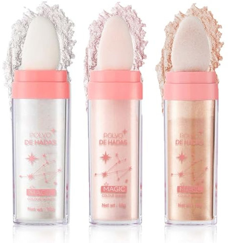 EONFAVE Highlighter Puder Stick, 3 Farben Polvo de Hadas Shimmer Body Glitter Powder, Highlighter Patting Puder für Gesicht und Körper, Aufhellender, Konturierender, Fein Weich Hochpigmentiert