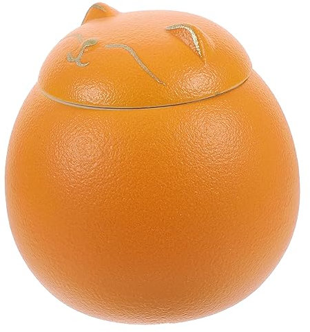 Amosfun Ceramic Tea Storage Canister Mini Fortune Cat Jar Mini Size in Apricot Yellow Airtight Lid for Dry Food Storage