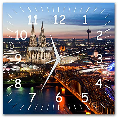 Bilder-Manufaktur BM Funk Quarz Wanduhr Funkwanduhr Funkwanduhren Funkuhr Funkuhren kein Ticken lautlos geräuschlos leise modern ohne Tickgeräusche groÃŸ XXL Wohnzimmer Küche Skyline Köln 9510-1a WZ
