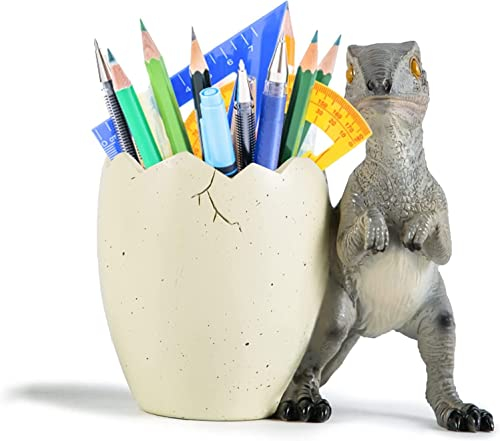 VAYEODEYU Desk Topper，Table Centerpiece Crafts Dinosaur egg shaped pen holder - resin pencil pot with cute animal design, office storage box, children's and boys' decorative accessories(B)