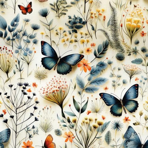 Selbstklebende Tapete Blumen, 44 x 600 cm Tapete Schmetterlinge Blumetapete Blumen Blätter Pflanzen Boho Tapeten Klebefolie Möbelfolie Selbstklebend für Badezimmer Wohnzimmer Schlafzimmer Küche