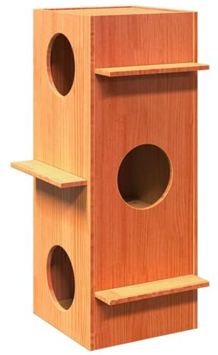 vidaXL Casa para Gatos Cera marrón 43x43x90 cm Madera Maciza Pino