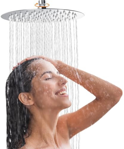 9.84 Pollici/25cm Soffione Doccia Rotondo Grande,Soffione Doccia Pioggia Alta Pressione Fisso Inox 304,Accessori Bagno G1/2, Doccione per Doccia Regolabile 360°con Getti Silicone Anticalcare(Argento)