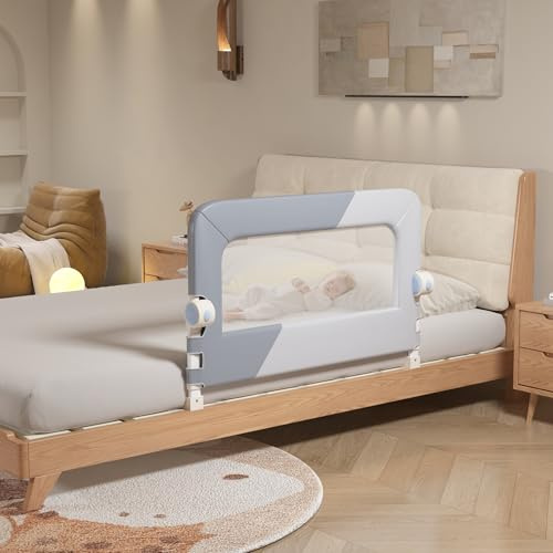 EAQ Faltbare Bettgitter, Kleinkind-Bettschutz, schwenkbar, höhenverstellbar, einfach zu installieren, passend für Einzelbett, Doppelbett, King- und Queen-Matratze (grau, 90 cm)