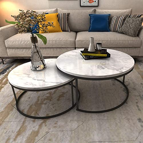 IUBGFTO 2er-Set Satztisch, runder Couchtisch, Beistelltisch | Dekor-Couch-Nachttisch für das Wohnzimmer zu Hause | Marmor-Metallsockel zum Verschachteln,Black-70cm+55cm