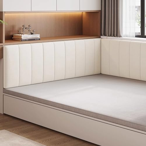 Panneaux Muraux Rembourrés, Panneau Tete de Lit à Coller, Panneau Mural Decoratif Coussin en Velours pour Tete de Lit, Chambre d'enfant, Anti-collision, Revetement Mural Adhesif(Blanc,100x45x4.5cm)