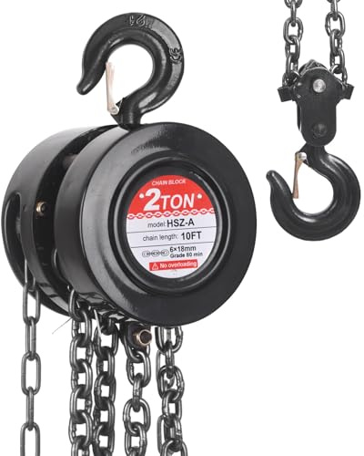 LFGUD Hand Chain Hoist, 2 Ton/4400 lbs Capacity, Heavy Duty Steel Chain Fall Hoist with 10 Ft Lifting Height, Manual Chain Block Hoist with 2 Chain Hooks for Lifting in Transport & Workshop