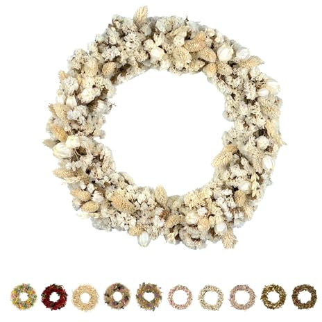 PHILARO Trockenblumenkranz Slim Beige Ø 29cm - kein Plastik I Trockenblumen Premium Qualität aus Europa - Türkranz - Tischkranz - Wandkranz - Trockenblumenkranz