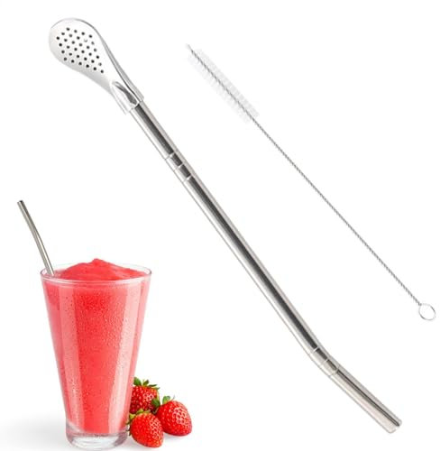 Beber Paja Cuchara - Té de té de acero inoxidable Té a granel, Paja separable Paja fina Filtro de malla | Metal Bombilla Yerba reutilizable, Botella de limpieza de paja de filtro