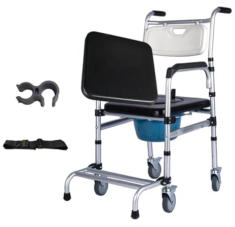Faltbarer Duschsitz Höhenverstellbar, Clean Dusch und Toilettenrollstuhl, Nachtstuhl von auf Rollen Bis 150 kg Belastbar für Senioren Wasserdichter und sturzsicherer C
