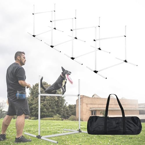 NAIZY 4-er Agility Hürdenset PVC Slalom Haustier höhenverstellbar Trainingsstangen Sprungstangen-Set für Hunde Katzen konditionelles Training Sprungkraft, Beweglichkeit - Weiß