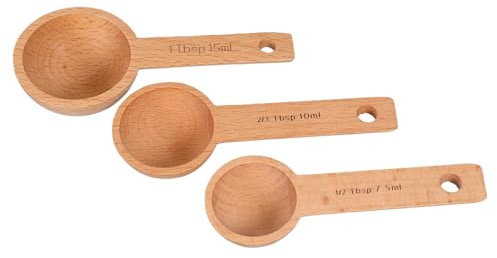 LIGIGWASH Lot De 3 Cuillères Doseuses En Bois 7,5ml 10ml 15ml Cuillères à Café Moulue Multifonction Cuisine Accessoires De Mesure Polyvalents Pour Café, Poudre De Lait Et Pâtisserie