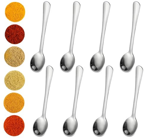 DEFIYEAR 8 Pack Tiny Spoons for Spices Jars, Stainless Steel Mini Spoons for Mixing, Small Spoon for Salt Coffee Dessert (7.5cm)