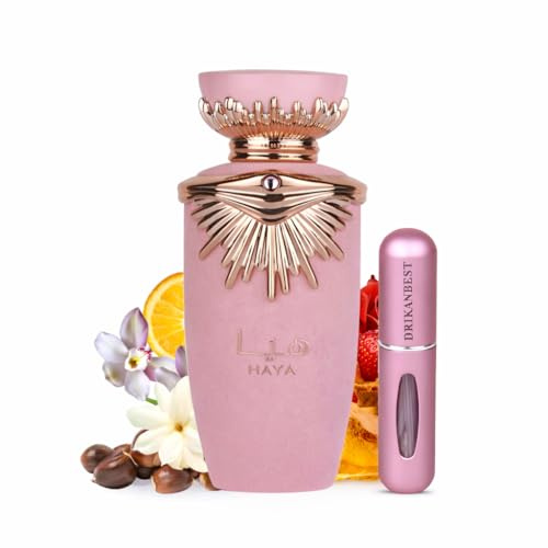 Perfume Haya 100ml | Perfume Árabe para Mujer de Larga Duración | Eau de Parfum Floral Dulce + Regalo Atomizador Recargable 5ml Drikanbest