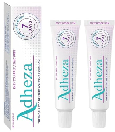 Adhésif dentaire Adheza, Adheza Dental, fixateur de prothèses dentaires Adheza, adhésif thermoplastique pour prothèses dentaires, crème adhésive forte tenue, imperméable (2pcs)