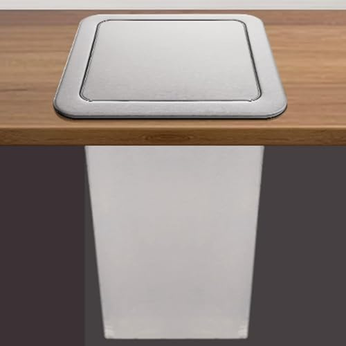 Pattumiera da Incasso in Acciaio Inox, con Scivolo per rifiuti, pattumiera per mobili da Cucina con Coperchio a ribalta, Contenitore per rifiuti Nascosto Incorporato, Occhiello per la spazza