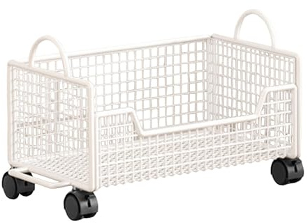 LeeQinersw Carrello Portaoggetti da Sottoscrivania Carrellino Salvaspazio Contenitore con Ruote Cesto per Documenti in Ferro per Archiviazione Ordinata Adatto PE, Bianco