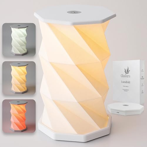 Lámpara plegable LED ABS, recargable USB-C, 3 modos de luz y sin cables. | Diseño origami 360° para mesita, salón, terraza cubierta y viajes; más de 12h de autonomía, decoración y regalo