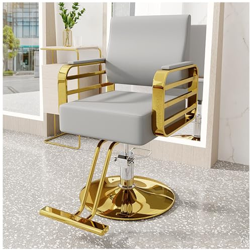 Silla de peluquería con reposapiés giratoria y altura ajustable, bomba hidráulica de carga máxima de 150 kg, elegante silla cosmética para salones profesionales, color gris