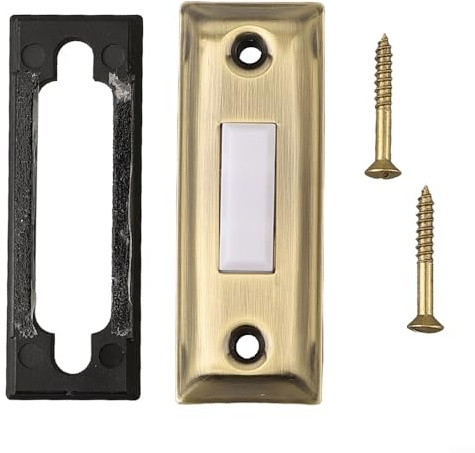 TDCuizent Antique Brass Metal Wired Doorbell Button with LED Light Wall Mounted Rectangular Push Switch for Garage or Garden Entry Decorative Replacement for Traditional Door Bells