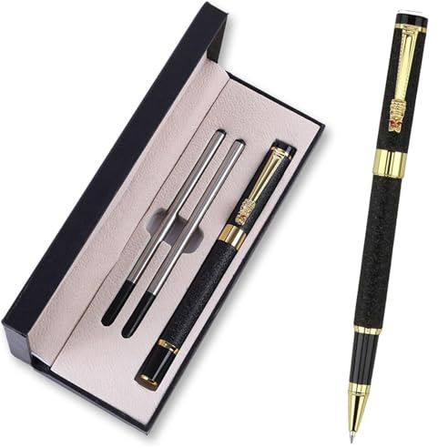 Luxury Rollerball Pen Set, 0.5mm Smooth Writing Metal Ballpoint Pen with 2 Refills, Boxed Business Pens for Men & Women - Office, Father's Day Gift