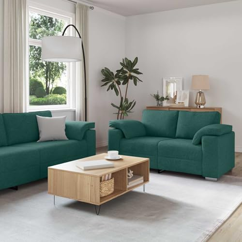Holamys Sofa Set 3-teilig, Dunkelgrün Leinenmischgewebe, Metallrahmen, Modernes Wohnzimmer Sofa, Langlebige Couch für Innenbereich, Komfortable Polstergarnitur