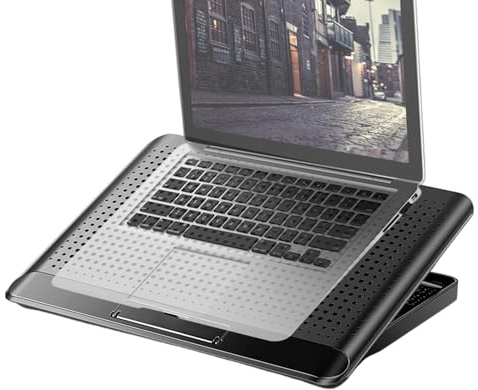 Lexsyn Laptop-kylare, höjdjusterbar och tyst kylbas, tyst dator-laptopstativ av aluminiumlegering med fläkt | för skrivbord mobiltelefon surfplatta bok kontor studierum
