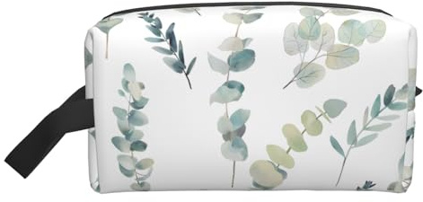 Bolsa de almacenamiento con estampado de playa de arena blanca, bolsa de aseo de viaje duradera, bolsa organizadora portátil de maquillaje y cosméticos con cremallera, Hojas de eucalipto, Talla única