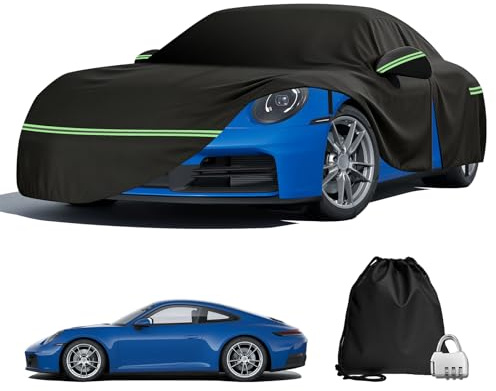 YedZen Autoabdeckung Wasserdicht für Porsche 911(991/992/996/997 Serie) 1998-2024, 6-Schichten Outdoor Auto Abdeckplane, Vollgarage Autoplane mit Reißverschluss Tür, Winddichte Band, Winter & Sommer