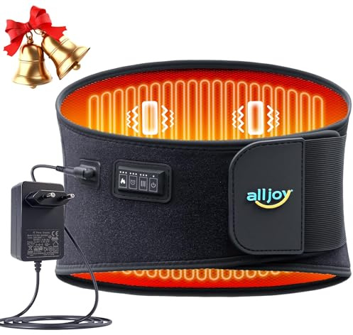 ALLJOY Cuscinetto termico per alleviare il dolore alla schiena, massaggiatore lombare con 3 calore, 5 vibrazioni, cuscinetto riscaldante plug-in con 3 timer, cintura in vita riscaldata supporto