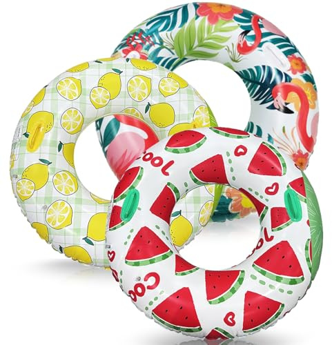 3 Stück Aufblasbare Schwimmringe für Erwachsene im Obst Design | Große Schwimmreifen für Pool Sommer Strand und Party, Wasserspaß mit Fruchtmotiv