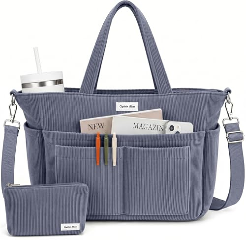 Captain Blues Cord Tasche Damen, Shopper Tasche Damen Groß mit Laptopfach und 14 Taschen, Arbeitstasche Damen, Tote Bag Damen & Handtasche Damen mit Reißverschluss und verstellbarem Schultergurt
