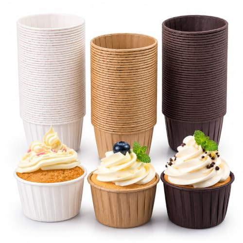 XIMEY Pirottini per Muffin Carta, Pirottini Muffin, Cupcake 200 Pezzi, Cupcake Liners per Cottura, Dolci, Feste, Natale e Compleanni, Dimensioni Standard (Bianco)