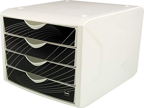 helit H6129595 - Schubladenbox „the chameleon“, 4 Schubladen, black king, schwarz | 4 Schubladen für DIN A4, Schreibtisch Organizer, 33 x 26,6 x 21,2 cm