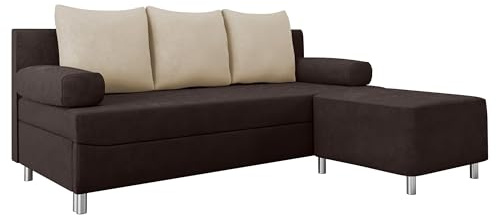 Mirjan24 Schlafsofa Dover, Sofa mit Bettkasten und Schlaffunktion, Bettsofa, Farbauswahl, Schlafcouch mit Chromfüße, Couch, Couchgarnitur (Schlafsofa mit Polsterhocker, Alova 68 + Alova 07)