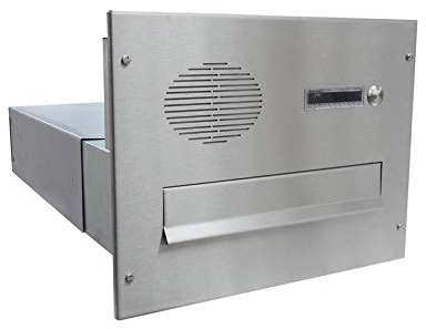 Edelstahl Mauerdurchwurf Briefkasten mit Sprechsieb - Tiefe 39-62 cm- B-042