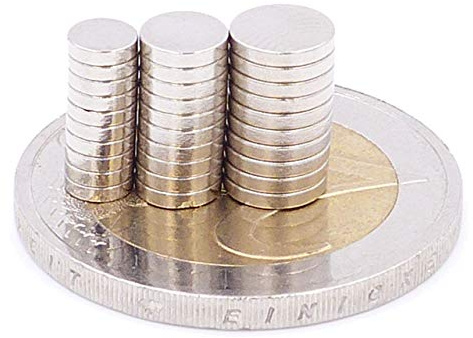 Brudazon | 30 Scheiben-Magnete 4x1mm + 5x1mm + 6x1mm | N52 Güteklasse - Neodym-Magnete | Ideal für Modellbau, Foto, Whiteboard, Werkstatt, Kühlschrank | Magnetscheibe