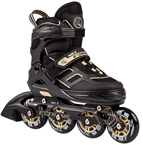 Nils Extreme Inliner für Erwachsene und Kinder - Inline Skates Mädchen und Jungen - ABEC9 Kugellager – Inliner Damen und Herren - Rollerskates Größenverstellbar 39-42 - Schwarz Beige - NA14174