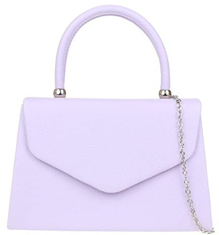 Girly Handbags Womens Faux Leather Clutch Bag with Top Handle & Chain Strap Structured Evening Handbag for Wedding, Party & Formal Occasion, Small Shoulder Crossbody Bag (Lilac)